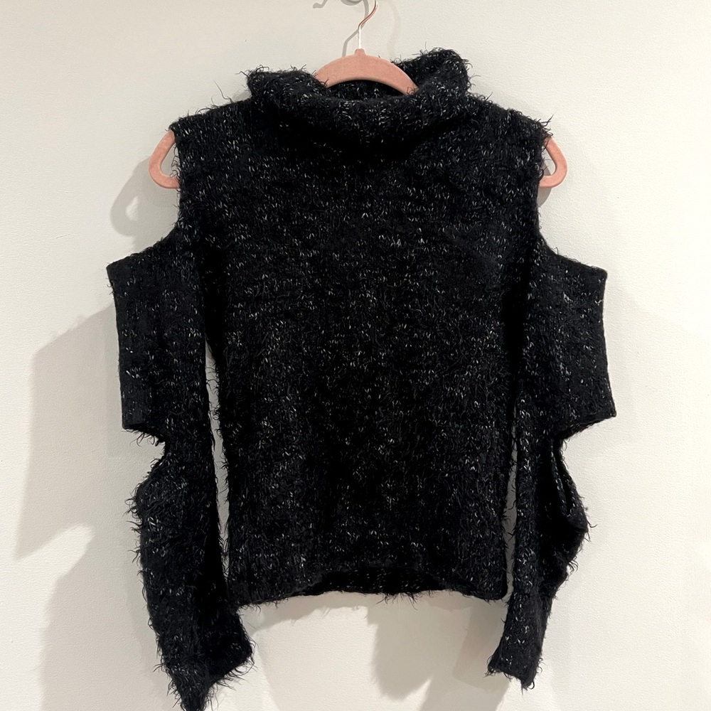 Jonathan Simkhai cutout black fuzzy sweater